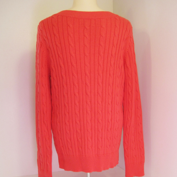 Chaps Classics-V-Neck Sweater-Salmon Cable Knit-L - Picture 6 of 7